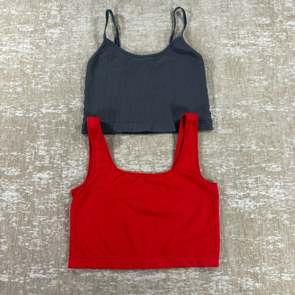 Garage Crop Top Set 2pc | Charcoal Gray & Bright Red | Size Small